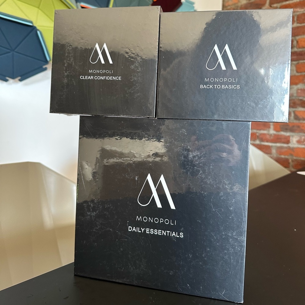 New in box Monopoli brand skincare complete all 3 sets - 3 boxes cleanser